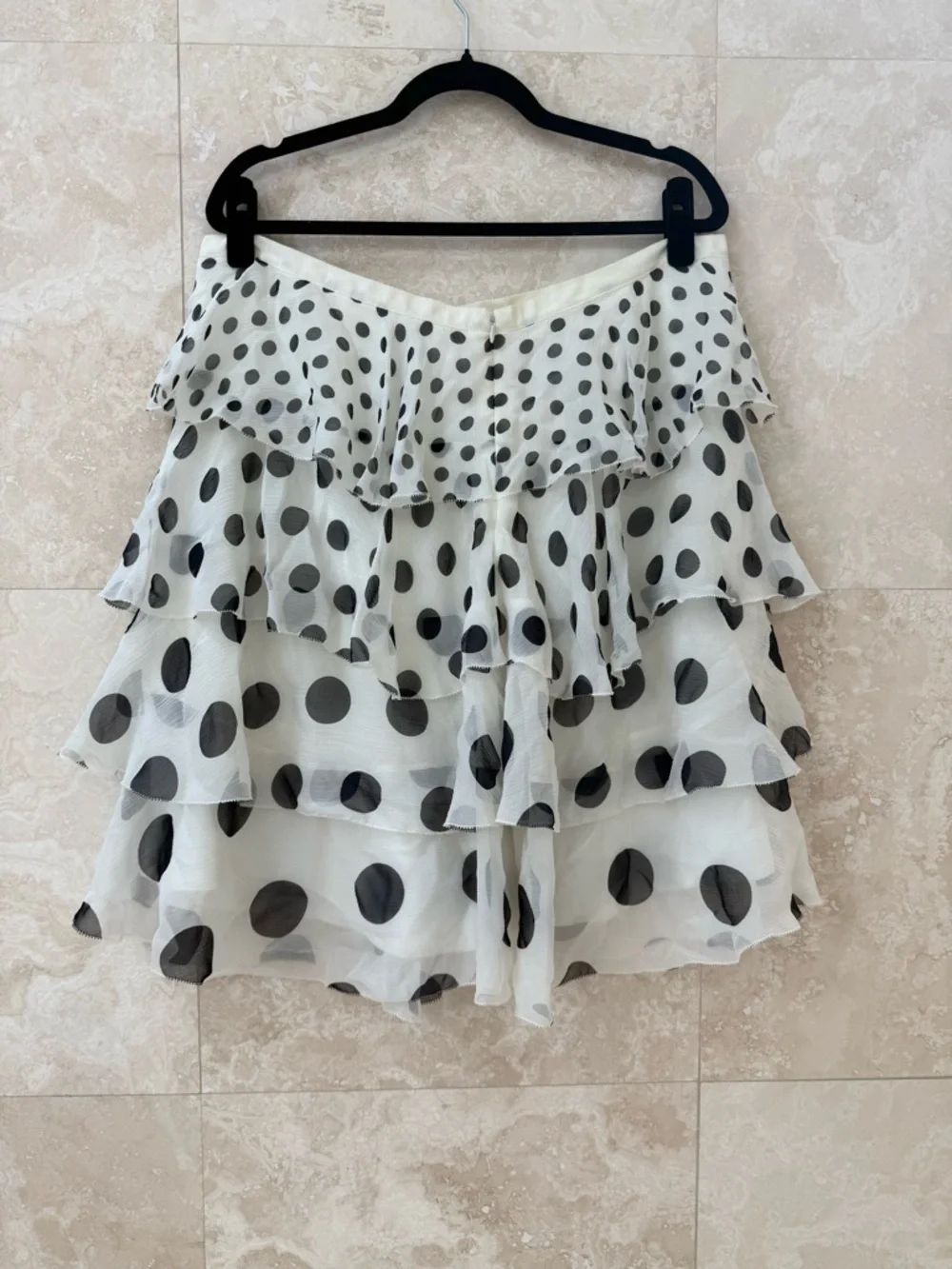 Liz Claiborne NWT White Black Polka Dot Tiered Ruffle Chiffon Skirt